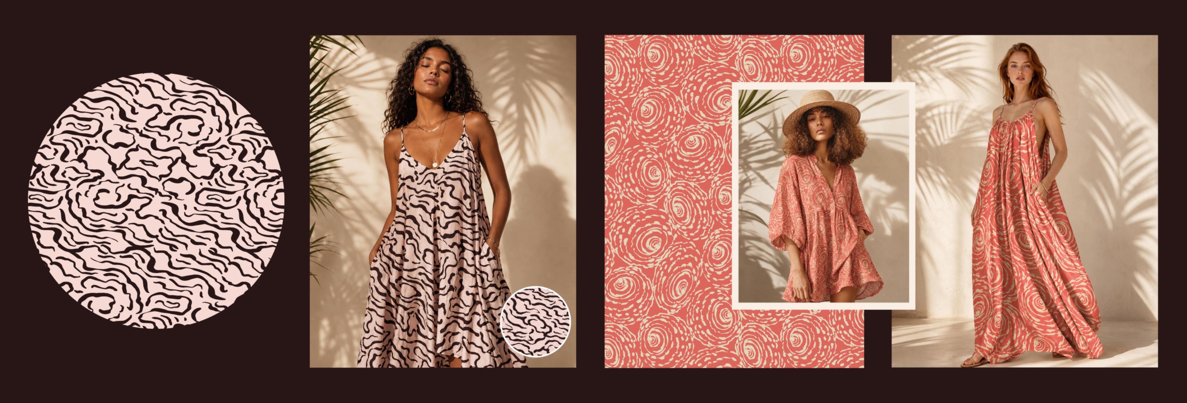Organic Rhythms — Seamless Fashion Textile Patterns Inspired by Nature An elegant collection of seamless fashion textile patterns inspired by organic nature, abstract forms, and hand-drawn natural textures. Designed for womenswear, blouses, dresses, resortwear, and contemporary fabric print applications.